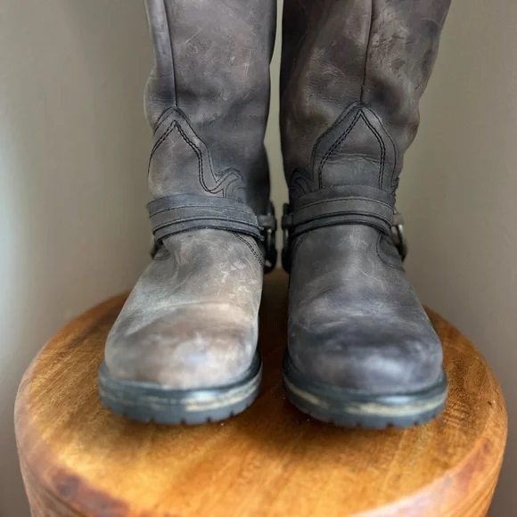 Distressed “Judgement” Tall Harness Moto Leather Boots - Steve Madden - Picture 10 of 16